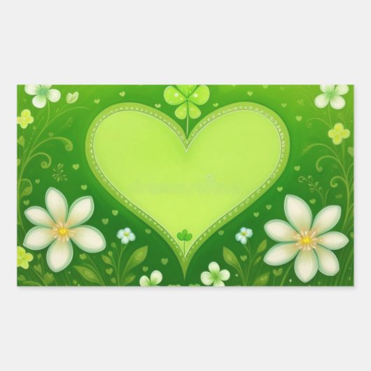Grünes Herz Rechteckiger Aufkleber (Vorderseite)