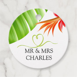 Grünes Herz und tropische Blätter und Blume Geschenkanhänger