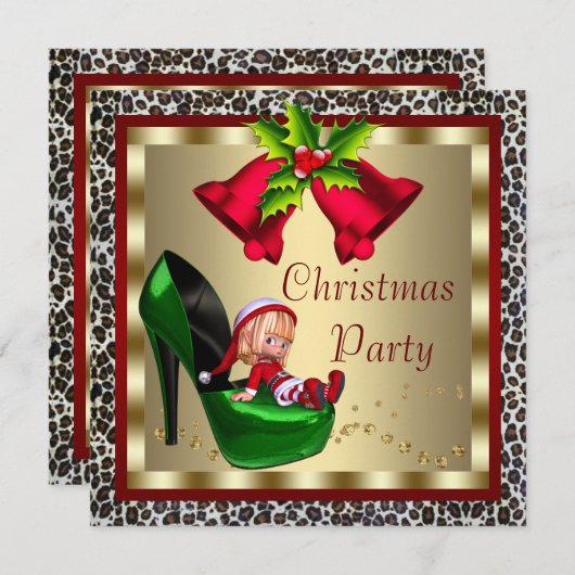 Grünes High Heel Schuhe Leopard Weihnachtsfest Par Einladung (Vorne/Hinten)