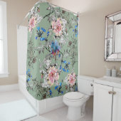 Grünes Hintergrund Blumenmuster. Duschvorhang (Beispiel)