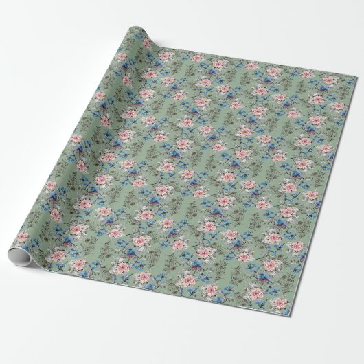 Grünes Hintergrund Blumenmuster. Geschenkpapier (Ungerollt)