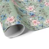 Grünes Hintergrund Blumenmuster. Geschenkpapier (Rolleneckpunkt)