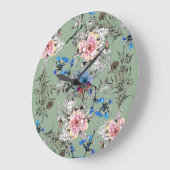 Grünes Hintergrund Blumenmuster. Große Wanduhr (Winkel)