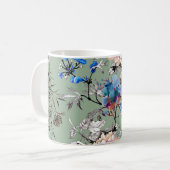 Grünes Hintergrund Blumenmuster. Kaffeetasse (Vorderseite Links)