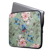 Grünes Hintergrund Blumenmuster. Laptopschutzhülle (Vorderseite Links)