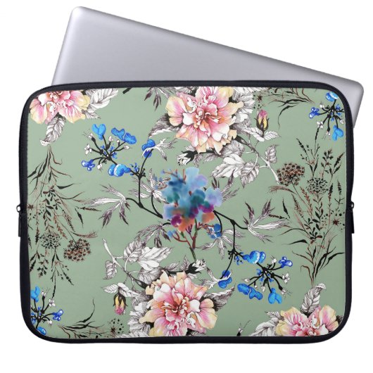 Grünes Hintergrund Blumenmuster. Laptopschutzhülle (Vorderseite)