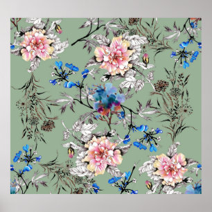 Grünes Hintergrund Blumenmuster. Poster