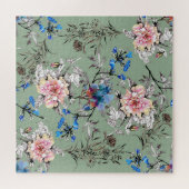 Grünes Hintergrund Blumenmuster. Puzzle (Horizontal)
