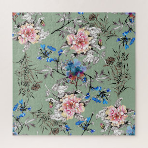 Grünes Hintergrund Blumenmuster. Puzzle