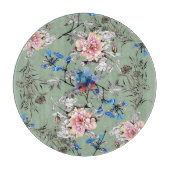 Grünes Hintergrund Blumenmuster. Schneidebrett (Vorderseite)