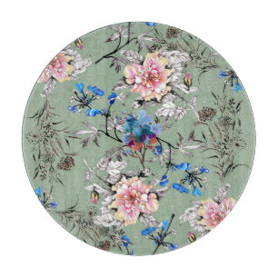 Grünes Hintergrund Blumenmuster. Schneidebrett