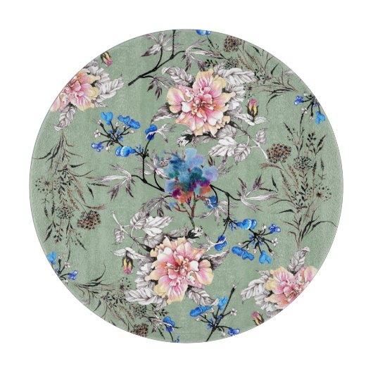 Grünes Hintergrund Blumenmuster. Schneidebrett (Vorderseite)