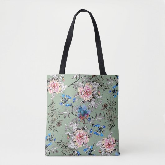 Grünes Hintergrund Blumenmuster. Tasche (Vorderseite)