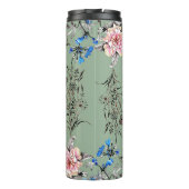 Grünes Hintergrund Blumenmuster. Thermosbecher (Rückseite)