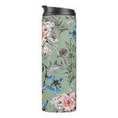 Grünes Hintergrund Blumenmuster. Thermosbecher (Nach rechts gedreht)