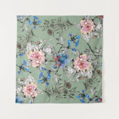 Grünes Hintergrund Blumenmuster. Wandteppich (Vorderseite (Horizontal))