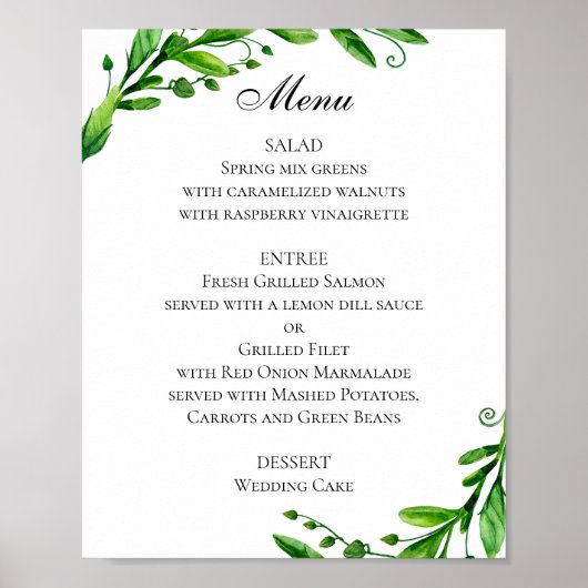 Grünes Hochzeitsmenü Poster. Sommer-Abendmenü Poster (Vorne)