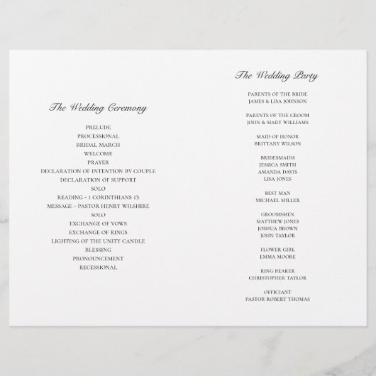 Grünes Hochzeitsprogramm gefaltet. Botanisch wasse (Rückseite)