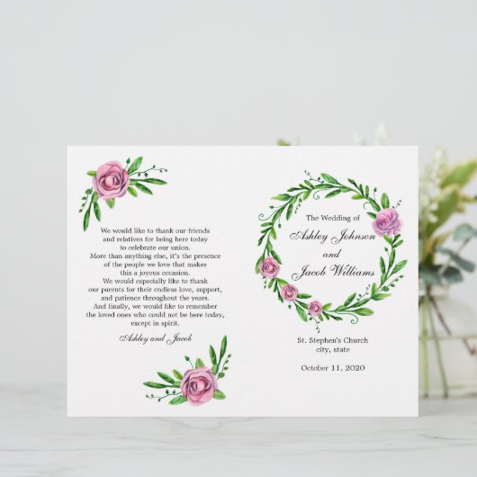 Grünes Hochzeitsprogramm. Sommerfeier (Stehend Vorderseite)