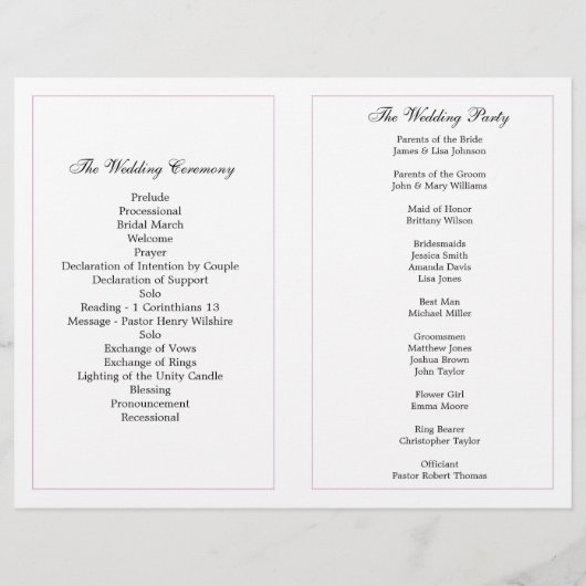 Grünes Hochzeitsprogramm. Sommerfeier (Rückseite)