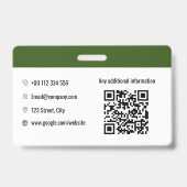 Grünes horizontales Corporate ID-Abzeichen Ausweis (Rückseite)