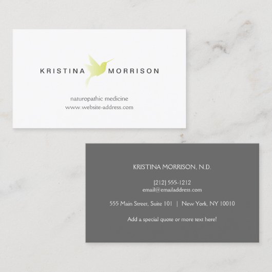 Grünes Hummingbird-Logo Naturopaths, Gesundheit Visitenkarte (Vorne/Hinten)