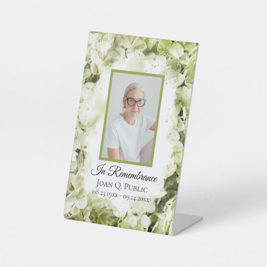 Grünes Hydrangea-Beerdigungsdenkmal Sockelschild (Vorderseite)