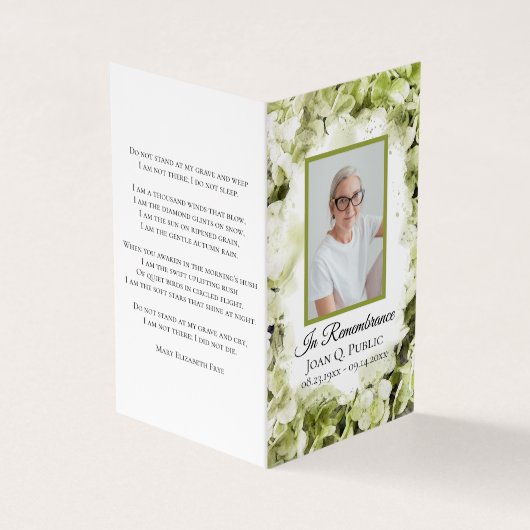 Grünes Hydrangea Beerdigungsgebet Visitenkarten (Vorderseite)