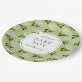 Grünes Hydrangea Muster Sweet Baby Gender Neutral Pappteller (Schrägansicht)