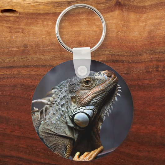 Grünes iguana-Portrait Schlüsselanhänger (Vorderseite)