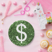 Grünes Imitat-Glitzer-Dollar-Zeichen-Muster Pappteller (Party)