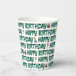 Grünes individuelles Happy Birthday-Textmuster  Pappbecher