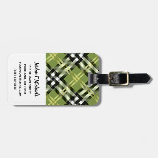 Grünes irisches kariertes Muster Gepäckanhänger (Vorderseite horizontal)