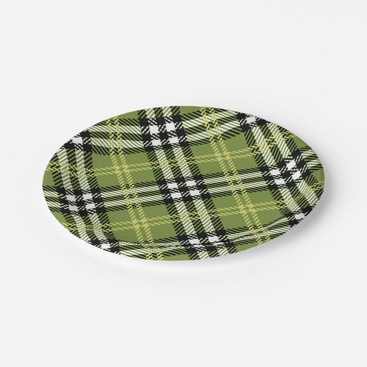 Grünes irisches kariertes Muster Pappteller (Schrägansicht)