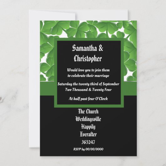 Grünes irisches Kleeblatt - Einladung (Vorderseite)