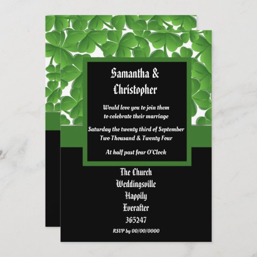 Grünes irisches Kleeblatt - Einladung (Vorne/Hinten)