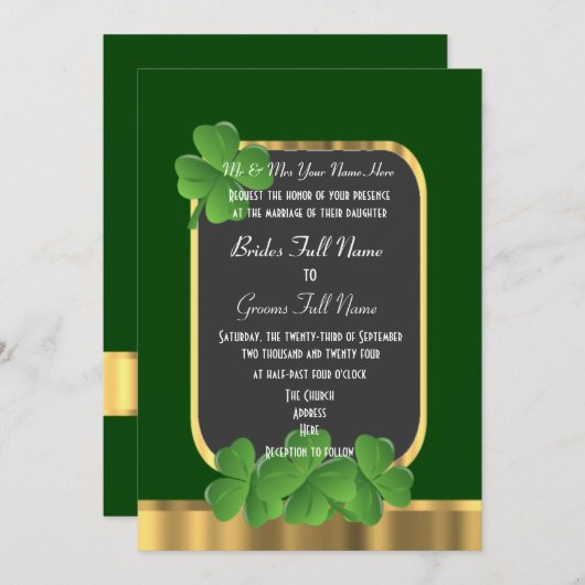Grünes Irisches Kleeblatt Einladung (Vorne/Hinten)