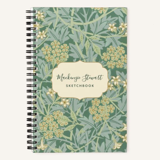 Grünes Jasmin-Blumenmuster-Skizzenbuch Notizblock (Vorderseite)