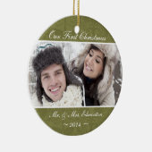 Grünes Jungvermählten-erste Weihnachtsverzierung Keramik Ornament (Rechts)