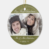 Grünes Jungvermählten-erste Weihnachtsverzierung Keramik Ornament (Links)