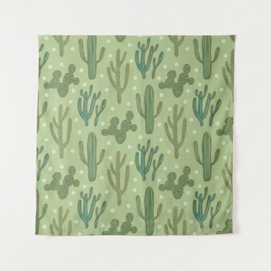 Grünes Kaktus-Muster SüdwestGeo-Schritt-| Wandteppich (Vorderseite (Horizontal))