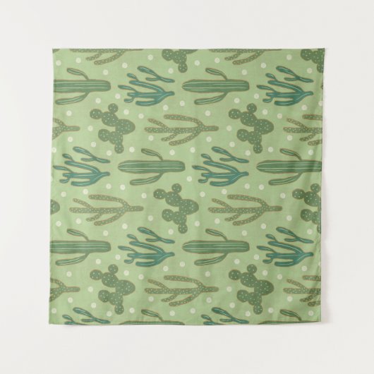 Grünes Kaktus-Muster SüdwestGeo-Schritt-| Wandteppich (Vorderseite)