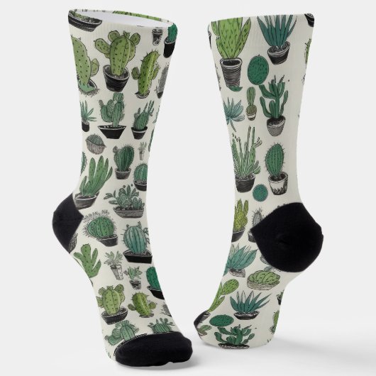 Grünes Kaktusmuster Socken (Gewinkelt)