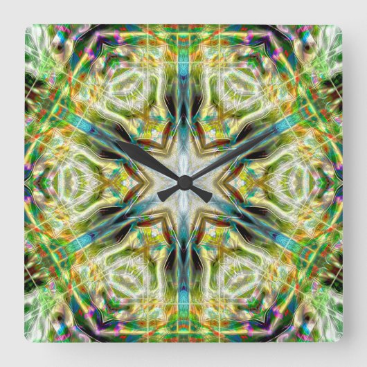 Grünes Kaleidoskop, gealtert Quadratische Wanduhr (Vorderseite)