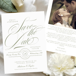 Grünes Kalligrafie-Foto für Schwarze Krawatte Save The Date