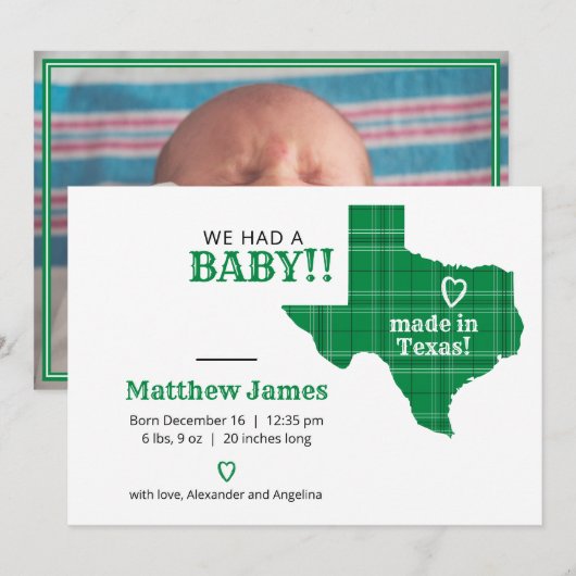 Grünes Kariertes Foto aus Texas Ankündigung (Vorne/Hinten)