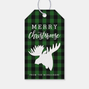 Grünes kariertes fröhliches Christmoose Geschenkanhänger