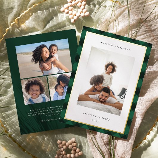 Grünes Kariertes Grenz-Foto Folien Feiertagskarte