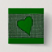 Grünes Kariertes Herz Button (Vorderseite)