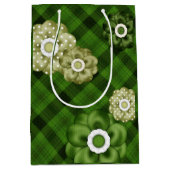 GRÜNES KARIERTES MUSTER MIT GRÜNEN BLUME MITTLERE GESCHENKTÜTE (Vorderseite)